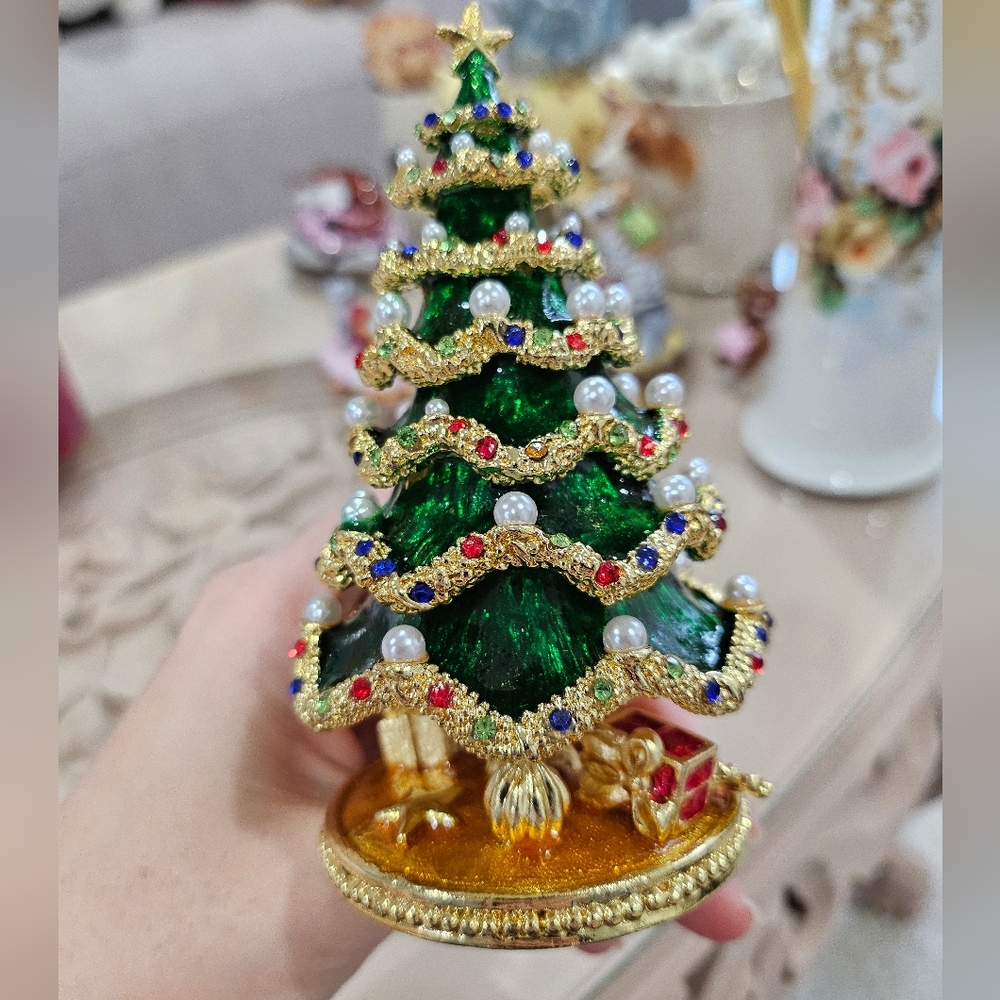 Christmas Bejeweled Tree Trinket Box